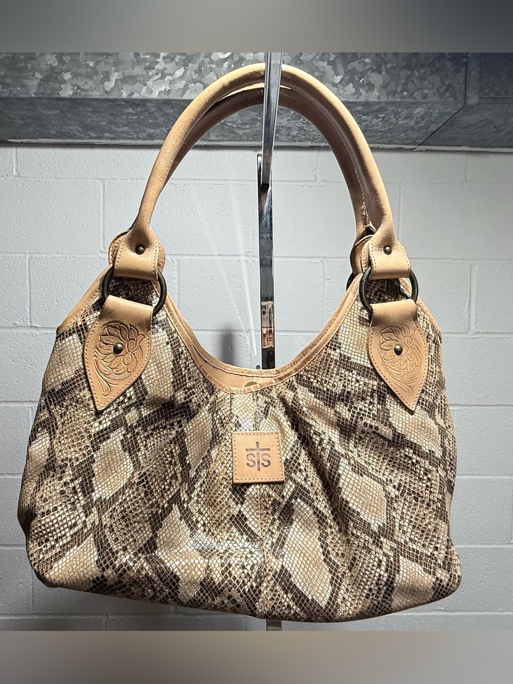 STS Ranchwear Tan and Brown Snakeskin-Pattern Shoulder Bag